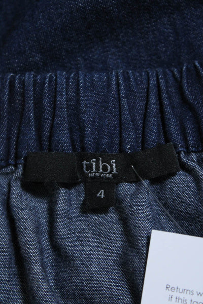 Tibi Womens Off Shoulder 3/4 Sleeve Denim Tunic Blouse Dark Blue Size 4