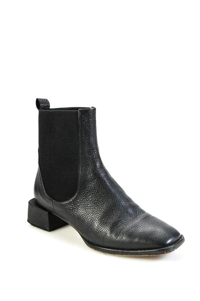 LoQ Womens Black Leather Blocked Heel Ankle Boots Shoes Size 6