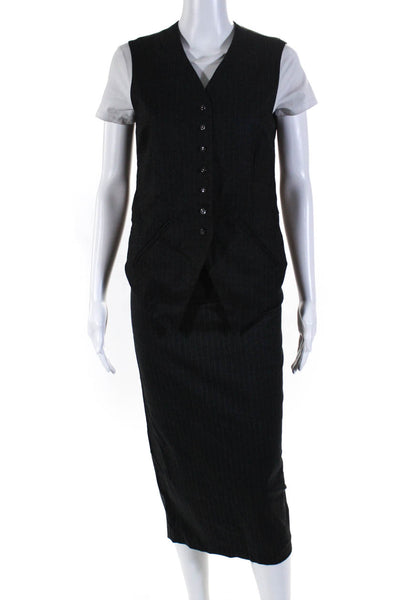 Katherine Hamnett Womens Pinstripe Midi Length Pencil Skirt Gray Size XS