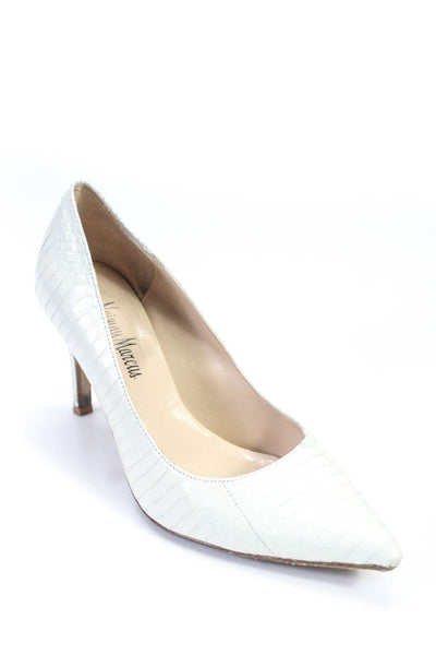 Neiman Marcus Womens Stiletto Pointed Toe Snakeskin Pumps White Size 36.5