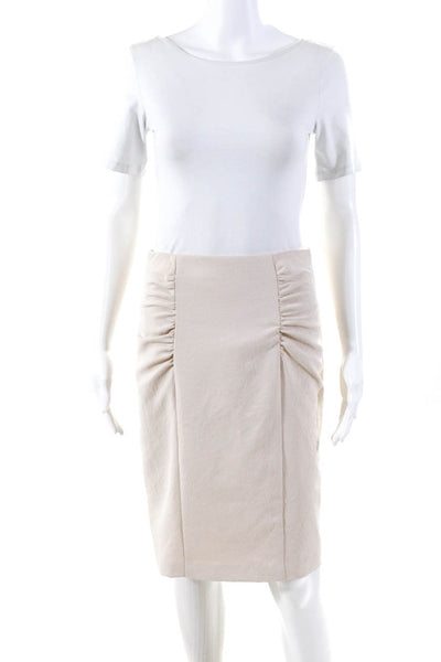 Nanette Lepore Womens Solid Zip Stretch Knee Length Pencil Skirt Tan Size 6