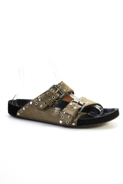 Isabel Marant Womens Buckled Studded Strapped Sandals Green Size 7