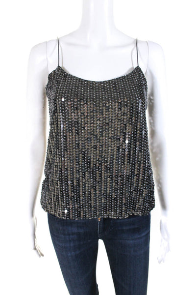 Cami NYC Womens Spaghetti Strap Scoop Neck Sequin Tank Top Gray Size Extra Small