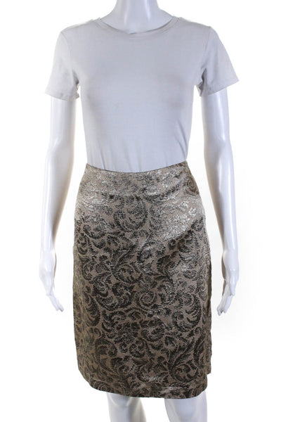 Ruth Womens Side Zip Abstract Metallic Midi Pencil Skirt Beige Size 6