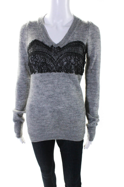 Vanessa Bruno Womens Lace V Neck Pullover Sweater Black Gray Size 1