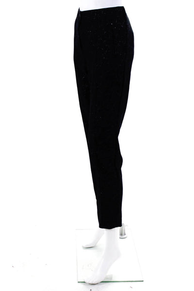 Cambio Womens Zip Front Abstract Metallic Straight Leg Pants Black Size Medium