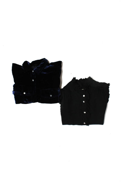 J Crew Women's Velvet Button Up Shirt Silk Blouse Blue Black Size 00, 4 Lot 2