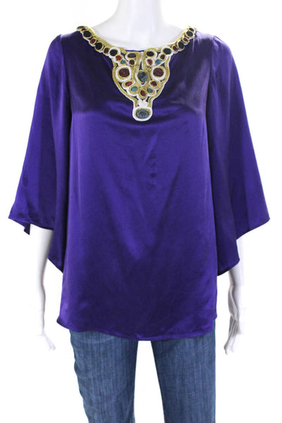 Catherine Malandrino Womens Embellished Satin Top Blouse Purple Size 10