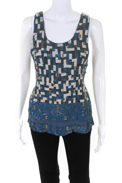 JF and Son Womens Silk Chiffon Sequin Scoop Neck Tank Top Blouse Blue Size 4