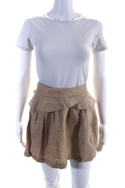Calypso Saint Barth Womens Linen Belted A-Line Short Skirt Beige Size XS