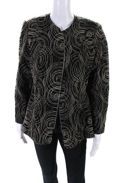 Randi Rahm Womens Black Textured V-neck Full Zip Long Sleeve Jacket Size M