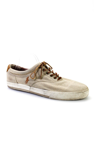 Polo Ralph Lauren Mens Canvas Lace Up Low Top Sneakers Beige Size 13D