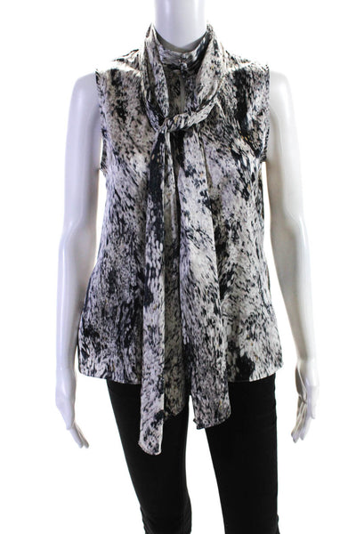 Vince Camuto Womens Spotted Print Sleeveless Neck Tie Blouse White Black Size S
