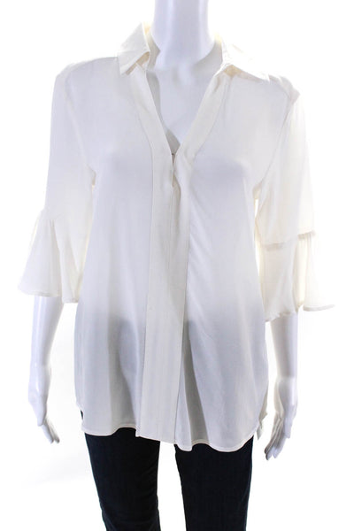 Nanette Lepore Womens Silk Collared Blouse White Size Extra Small