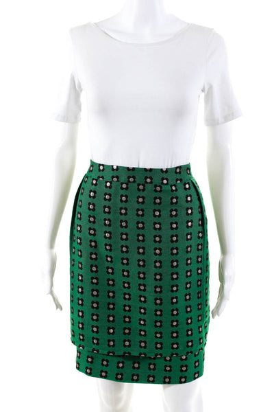HD In Paris Womens Side Zip Metallic Floral Midi Flare Skirt Green Size 12