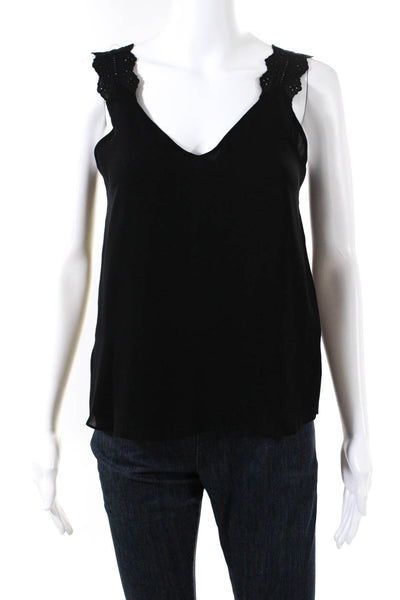 Cami NYC Womens V Neck Sleeveless Lace Trim Silk Camisole Top Black Size 2XS