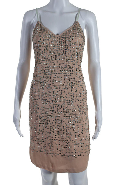 Rebecca Taylor Womens Studded Jeweled Spaghetti Strap Dress Pink Size 2