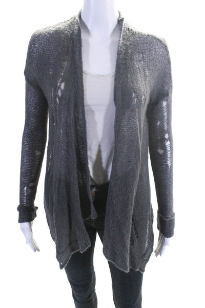 360 Sweater Womens Open Knit Asymmetrical Hem Sweater Cardigan Gray Size XS