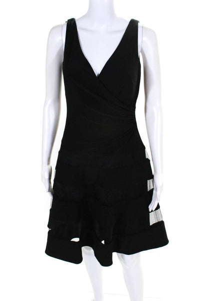 Lauren Ralph Lauren Womens Black Mesh Trim V-Neck Sleeveless Shift Dress Size 4