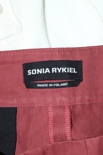 Sonia Rykiel Womens High Rise Pleated Front Belted Pants Red Cotton Size EUR 38