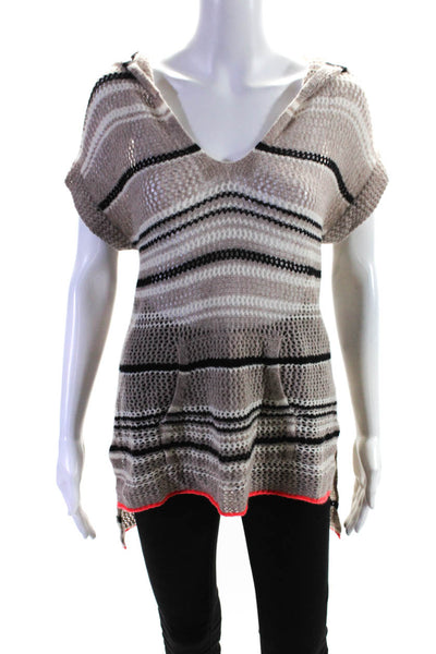 White + Warren Womens Cashmere Knit Striped Hooded Sweater Beige Size XS