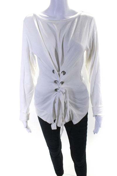 Bailey 44 Womens White Lace Up Front Crew Neck Long Sleeve Sweater Top Size S