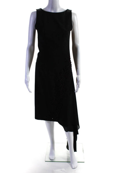 Yaly Couture Women's Sleeveless Embellished Asymmetrical Midi Dress Black Size S