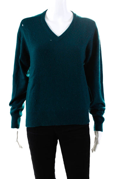 Reformation Womens Distress V-Neck Long Sleeve Pullover Sweater Green Size S