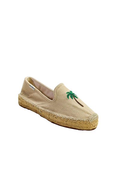 Soludos Womens Round Toe Palm Tree Linen Embroidered Espadrilles Beige Size 6