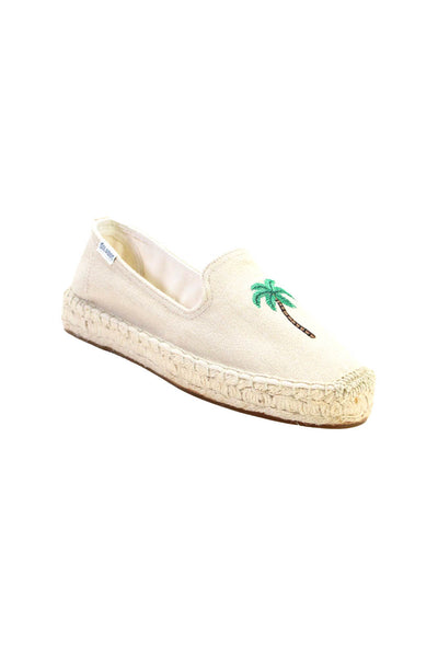Soludos Womens Solid Linen Palm Tree Embroidered Espadrilles Beige Size 6.5