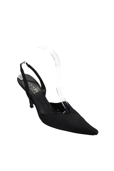 Badgley Mischka Womens Textured Pointed-Toe Slingback Heels Black Size EUR36.5