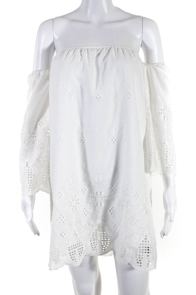 For Sienna Womens Eyelet Off The Shoulder Dress White Cotton Size Small