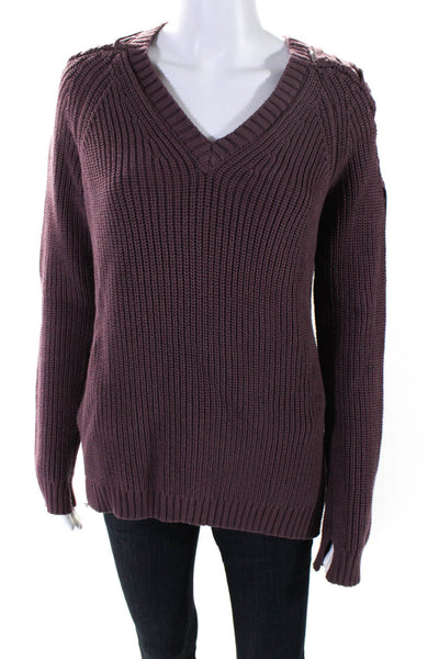 Acrobat Womens Cotton Shoulder Tie Long Sleeve Knit Sweater Purple Size Large