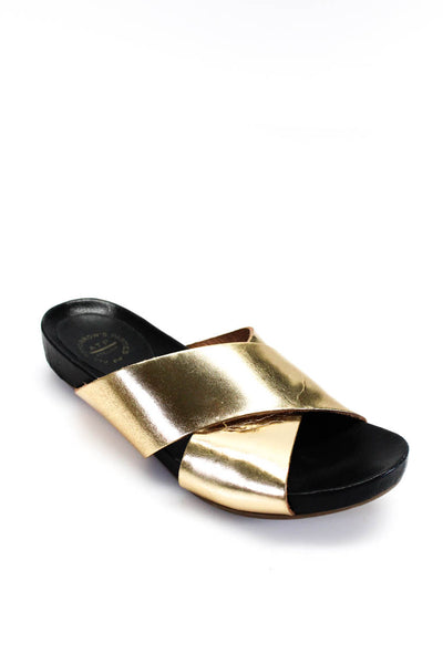 All Tomorrows Parties Womens Chrome Leather Criss Cross Slides Gold Size 36 6