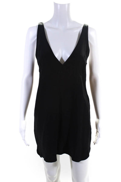 Amanda Uprichard Womens V Neck Sleeveless Mini Sheath Dress Black Size Petite