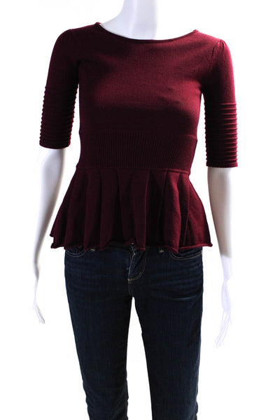 Catherine Malandrino Womens Pleated Peplum Sweater Red Wool Size Petite