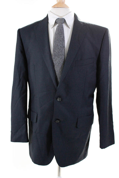 Black Saks Fifth Avenue Mens Wool Striped Two Button Blazer Jacket Gray Size 42