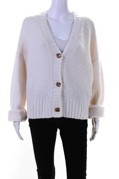 Z Supply Womens White Knitted V-Neck Long Sleeve Cardigan Sweater Top Size L