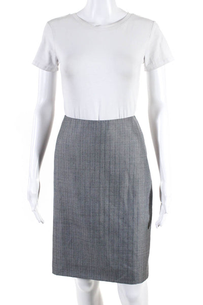 Giorgio Armani Womens Gray Wool Striped Zip Back Pencil Skirt Size 38