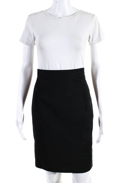 Akris Punto Womens Black Cotton Front Zip Pockets Knee Length Pencil Skirt Size