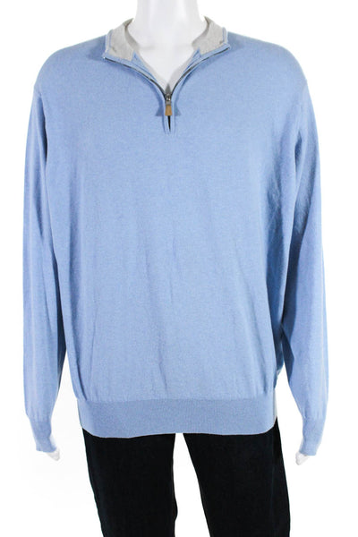 Peter Millar Mens Light Blue Cotton Knit Mock Neck Pullover Sweater Top Size XL