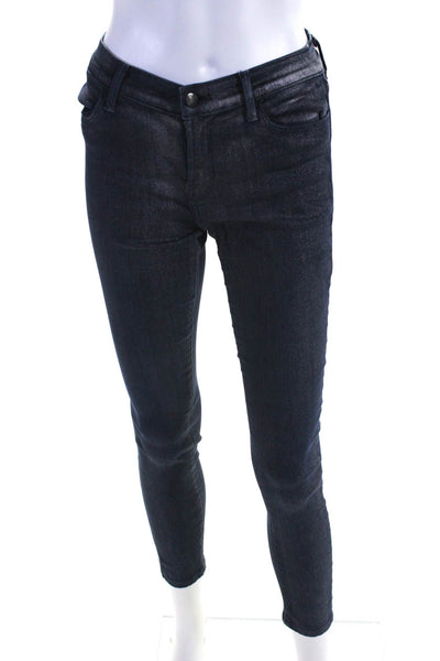 J Brand Womens Zip Front Solid Cotton Metallic Skinny Leg Jeans Blue Size 26