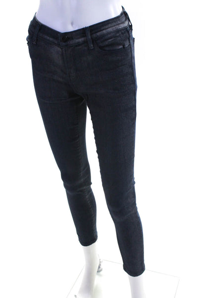 J Brand Womens Zip Front Solid Cotton Metallic Skinny Leg Jeans Blue Size 26