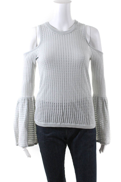 BCBG Max Azria Womens Cotton Open Kit Cold Shoulder Sweater Gray Size XS