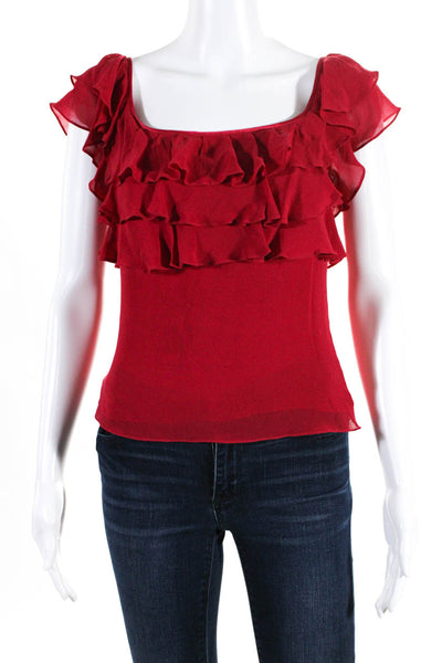 Temperley London Womens Scoop Neck Tiered Chiffon Shirt Blouse Red Size 4