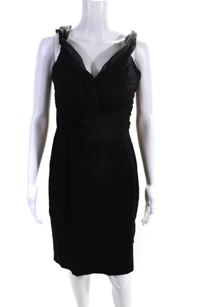 Foley + Corinna Womens Silk Chiffon Ruffled Sheath Dress Black Size S