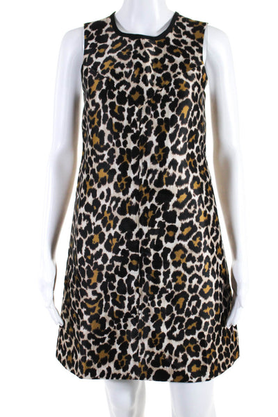 J Crew Womens Sleeveless Cheetah Print Sheath Dress Black Beige Size 00