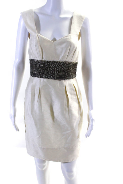 Castle Starr Womens Satin Chain Embellished Pencil Dress Cream White Size 4