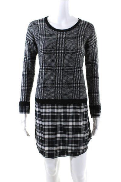 Soft Joie Womens Plaid Long Sleeve Sweater Dress Black White Size Extra Small