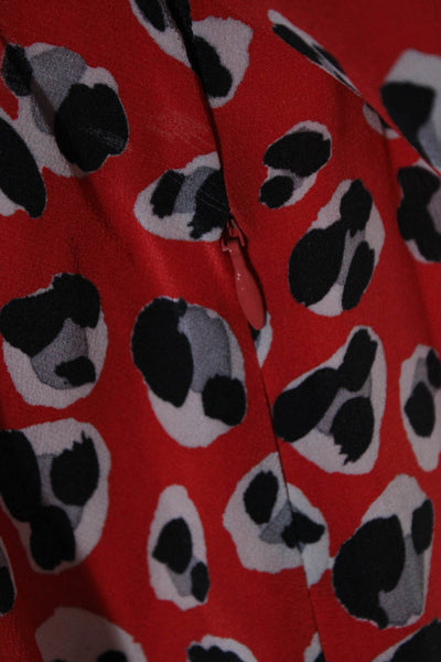 Thakoon Womens Red Animal Print V-Neck Long Sleeve Shift Dress Size M